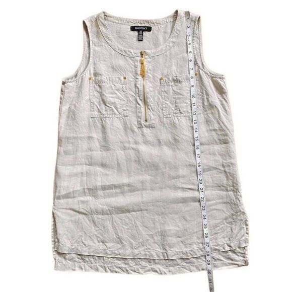 Ellen Tracy Linen Tan & Cream Pin Stripe Sleeveless Top w/ Gold Hardware Medium - Picture 9 of 12
